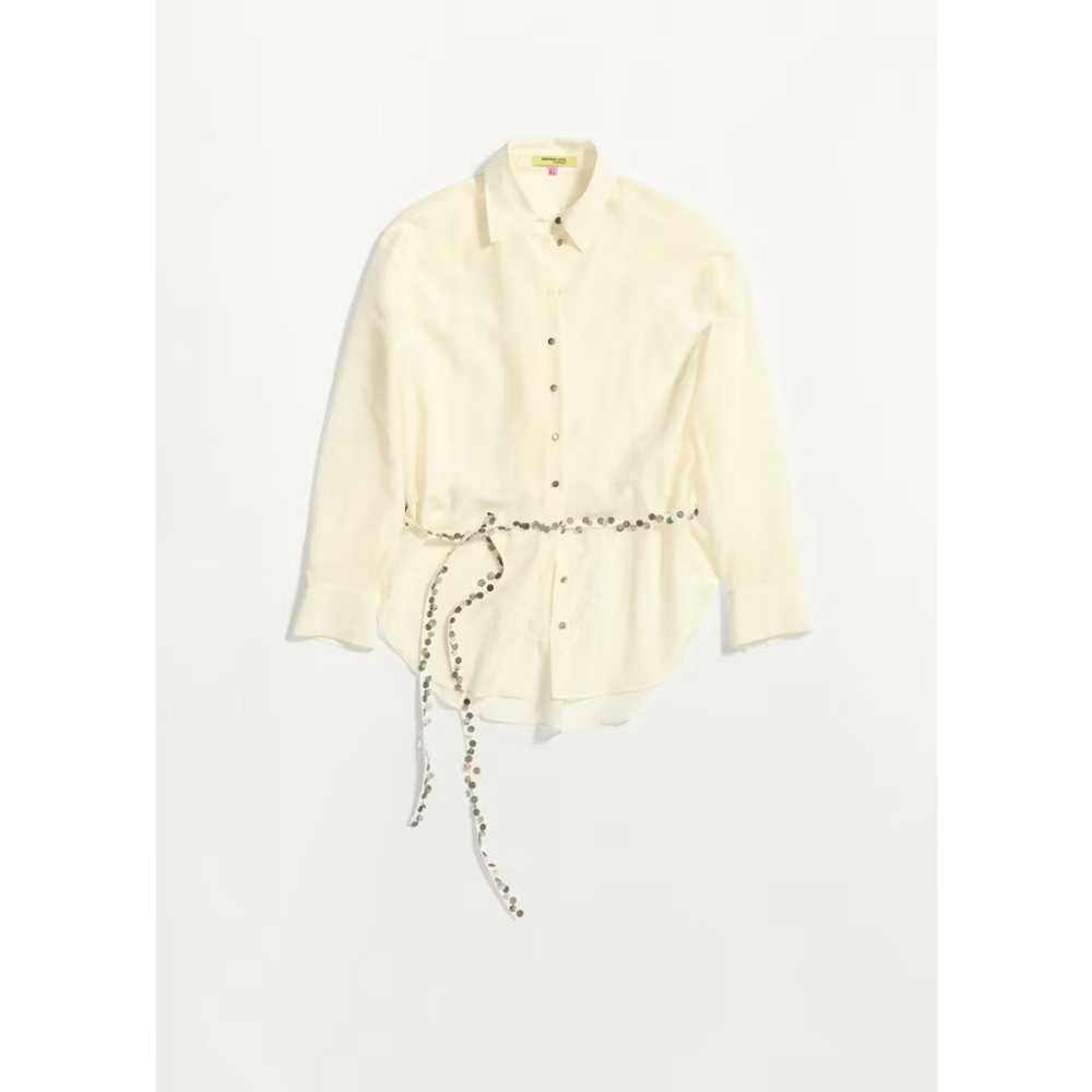 MANGO Semi-sheer shirt with beaded belt in Black